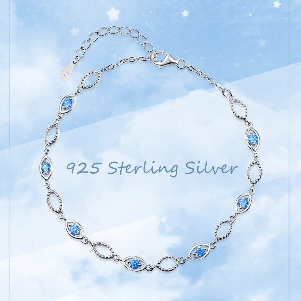 Sterling Silver Evil Eye Protection Link Chain Bracelets-1