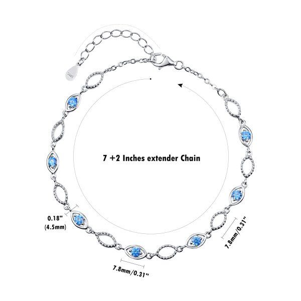 Sterling Silver Evil Eye Protection Link Chain Bracelets-3