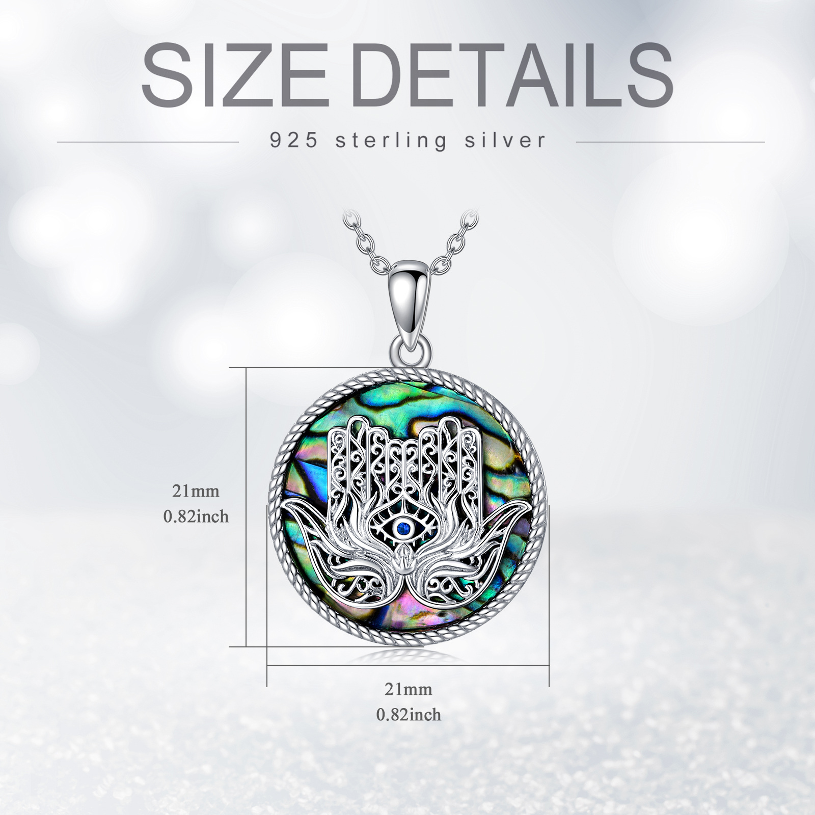 Sterling Silver Fatima Hand Evil Eye Pendant Necklace with Abalone Shell - Rhodium Plated-0-1