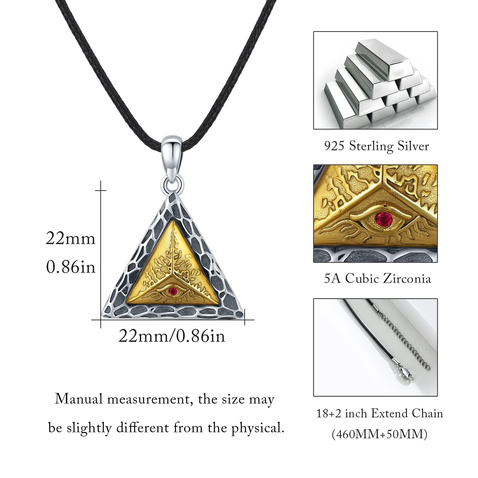 Sterling Silver Triangle Evil Eye Pendant Necklace with Leather Cord Chain - Oxidized/Oxidised-0-1