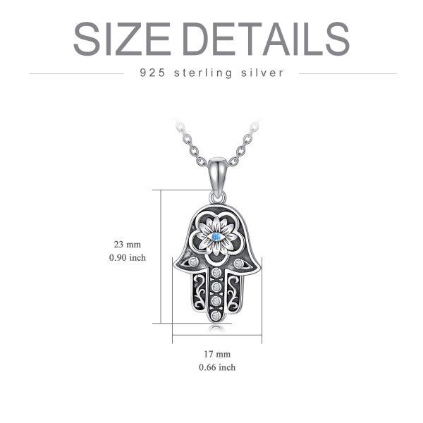 Sterling Silver Fatima Hand Evil Eye Pendant Necklace with Light Blue CZ-1