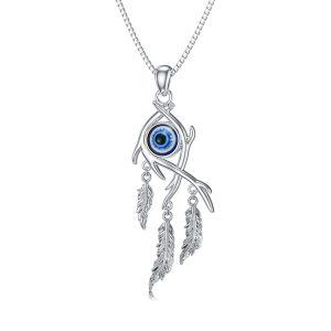 Sterling Silver Evil Eye Dreamcatcher Pendant Necklace-0