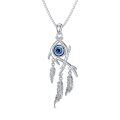 wholesale 925 Sterling Silver Feathered Evil Eye Pendant Necklaces for Women-0-0