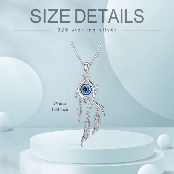 Sterling Silver Evil Eye Dreamcatcher Pendant Necklace-1