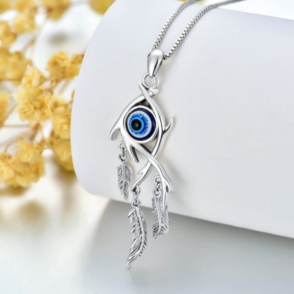 Sterling Silver Evil Eye Dreamcatcher Pendant Necklace-3