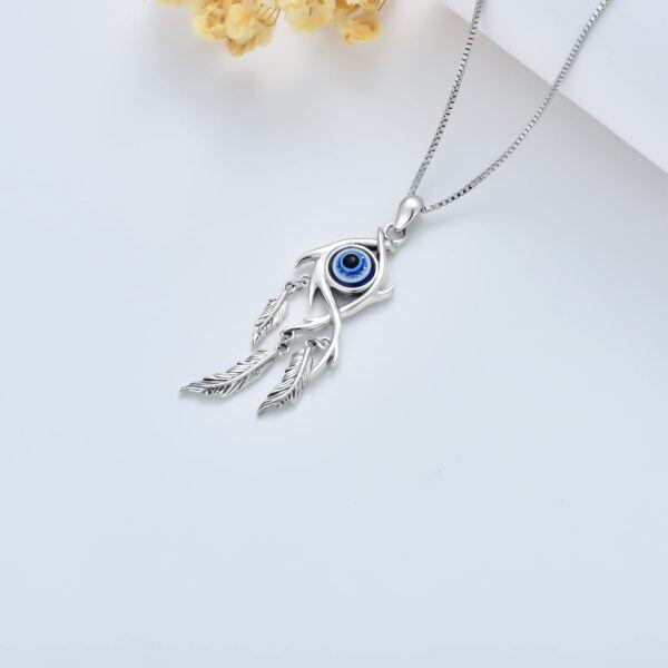 Sterling Silver Evil Eye Dreamcatcher Pendant Necklace-4