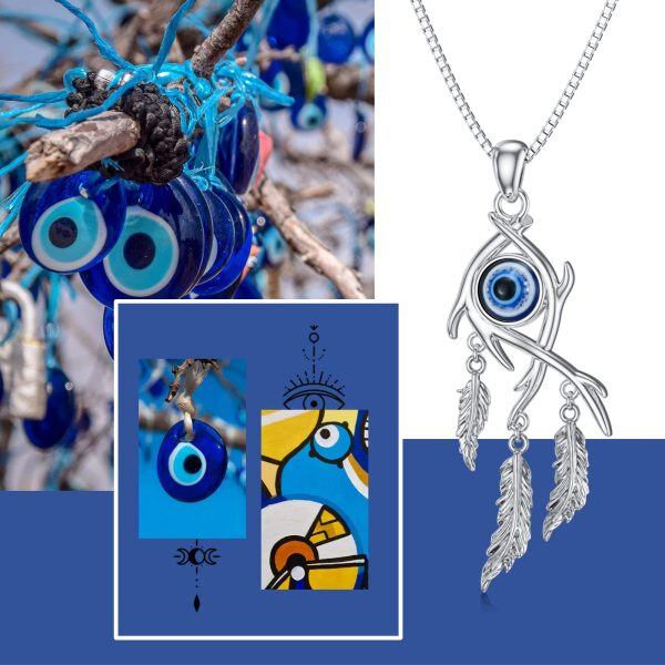 Sterling Silver Evil Eye Dreamcatcher Pendant Necklace-5