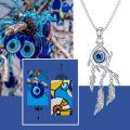 wholesale 925 Sterling Silver Feathered Evil Eye Pendant Necklaces for Women-0-5
