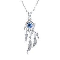 wholesale 925 Sterling Silver Feathered Evil Eye Pendant Necklaces for Women- Rhodium Plated