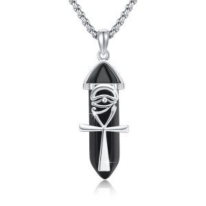 Sterling Silver Ankh Evil Eye Crystal Pendant Necklace with Stainless Steel Chain-0