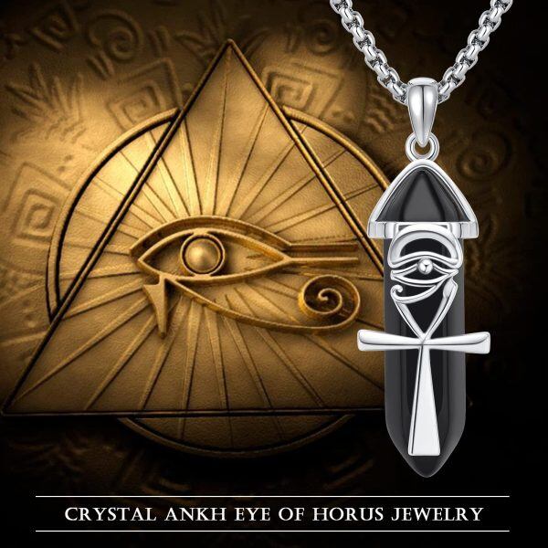 Sterling Silver Ankh Evil Eye Crystal Pendant Necklace with Stainless Steel Chain-5