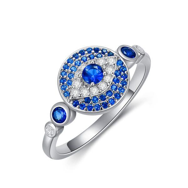 Sterling Silver Evil Eye Amulet Protection Rings-0