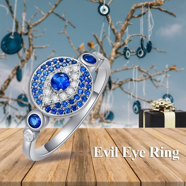 Sterling Silver Evil Eye Amulet Protection Rings-5