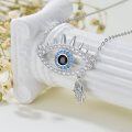 wholesale 925 Sterling Silver Evil Eye Hamsa Hand Pendant Necklace with Blue CZ Stones for Women and Girls-0-3