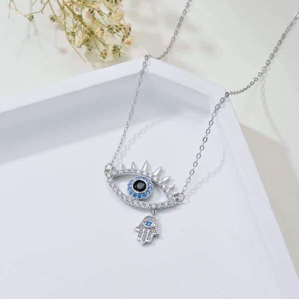 Sterling Silver Evil Eye & Hamsa Hand Pendant Necklace-4