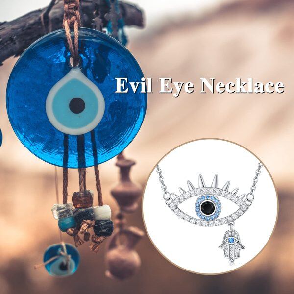 Sterling Silver Evil Eye & Hamsa Hand Pendant Necklace-5