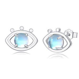 Sterling Silver 5 mm Moonstone Evil Eye Stud Earrings-0