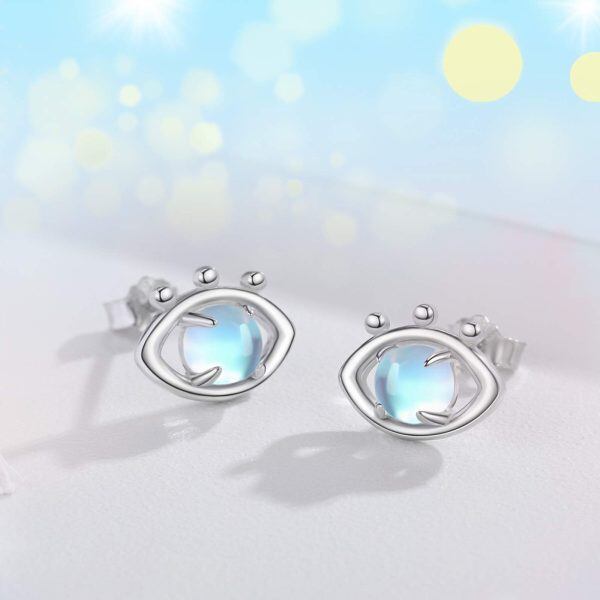 Sterling Silver 5 mm Moonstone Evil Eye Stud Earrings-4