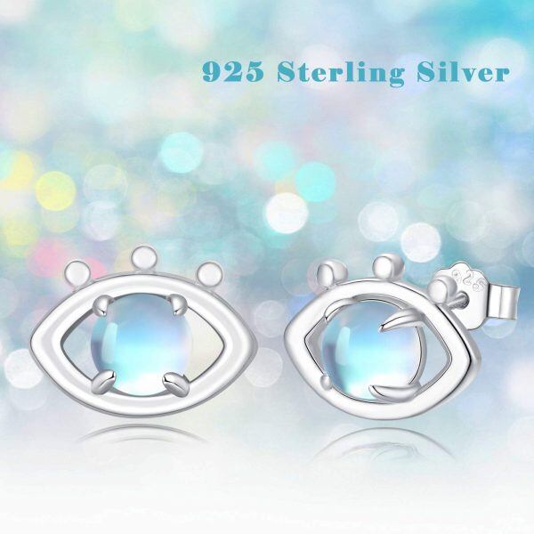 Sterling Silver 5 mm Moonstone Evil Eye Stud Earrings-5