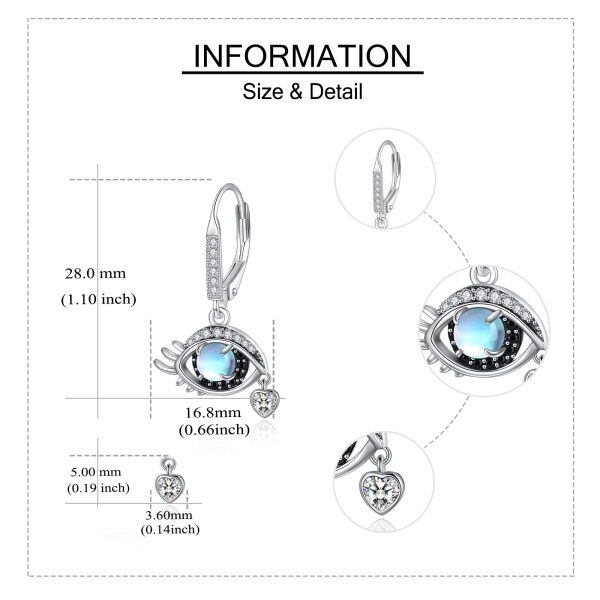 Sterling Silver Moonstone Evil Eye Dangle Earrings-1