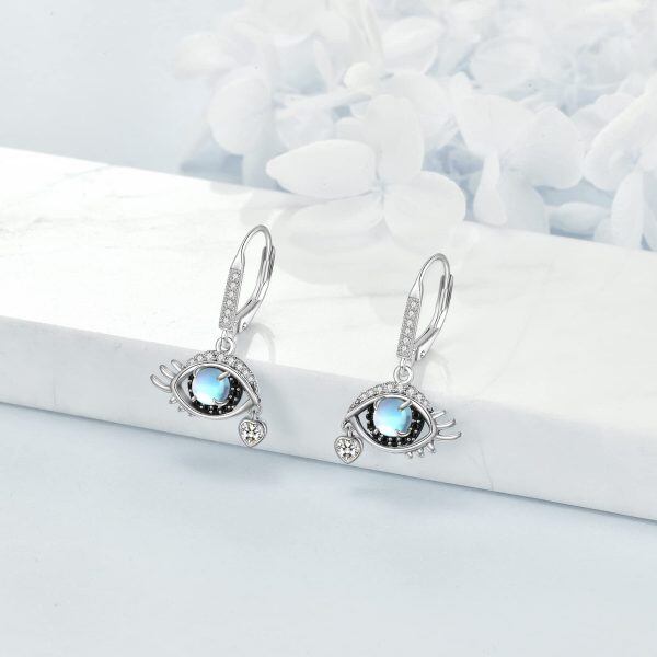 Sterling Silver Moonstone Evil Eye Dangle Earrings-3