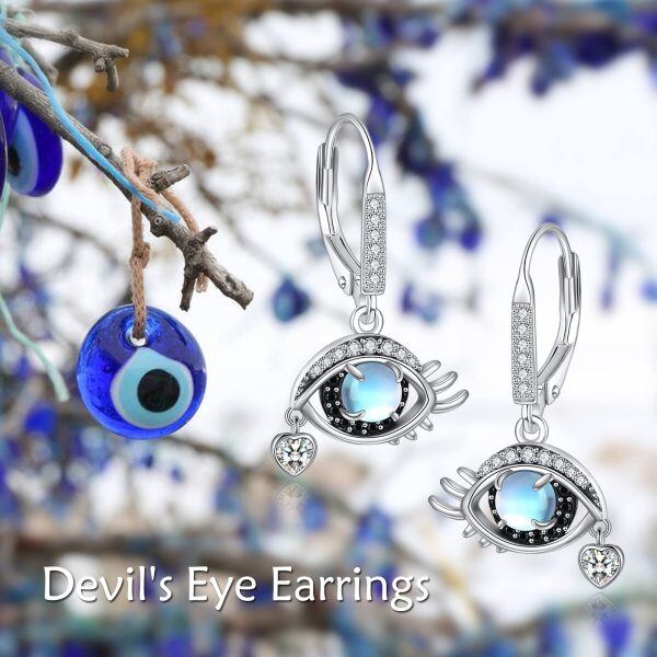 Sterling Silver Moonstone Evil Eye Dangle Earrings-5