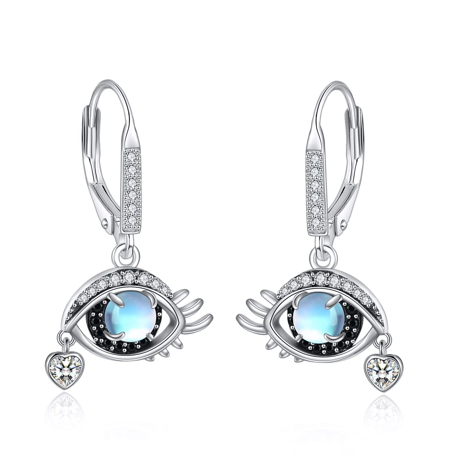 wholesale Sterling Silver Moonstone Evil Eye Dangle Earrings Nazar Jewelry Gifts for Women - Oxidized/Oxidised- Oxidized/Oxidised