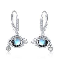 wholesale 925 Sterling Silver Moonstone Evil Eye Heart Drop Earrings Nazar  for Her- Oxidized/Oxidised