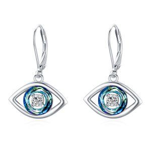 Sterling Silver Crystal Evil Eye Dangle Earrings-0