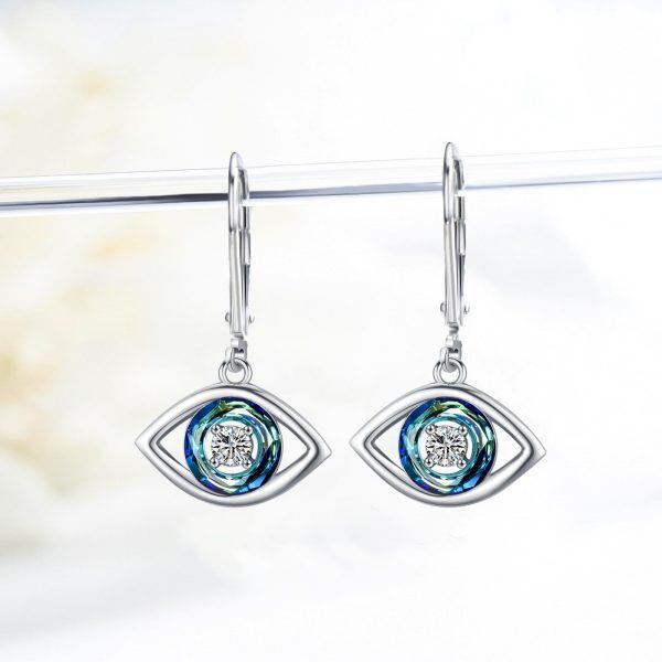 Sterling Silver Crystal Evil Eye Dangle Earrings-4