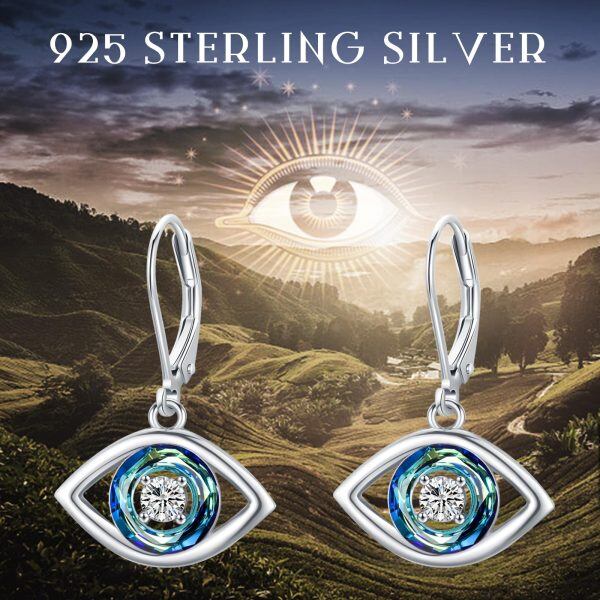 Sterling Silver Crystal Evil Eye Dangle Earrings-5