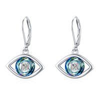 wholesale 925 Sterling Silver Evil Eye Drop Earrings with Blue Crystals and Lucky Charm Protection s for Women- Rhodium Plated