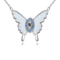 wholesale 925 Sterling Silver White Opal Evil Eye Butterfly Pendant Necklace for Women-0-0