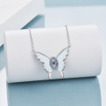 wholesale 925 Sterling Silver White Opal Evil Eye Butterfly Pendant Necklace for Women-0-3