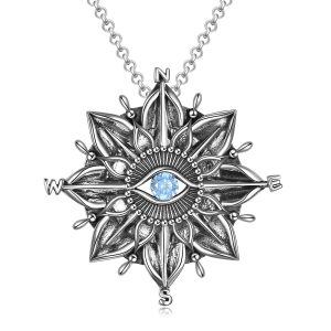 Sterling Silver Evil Eye Compass Pendant Necklace-0