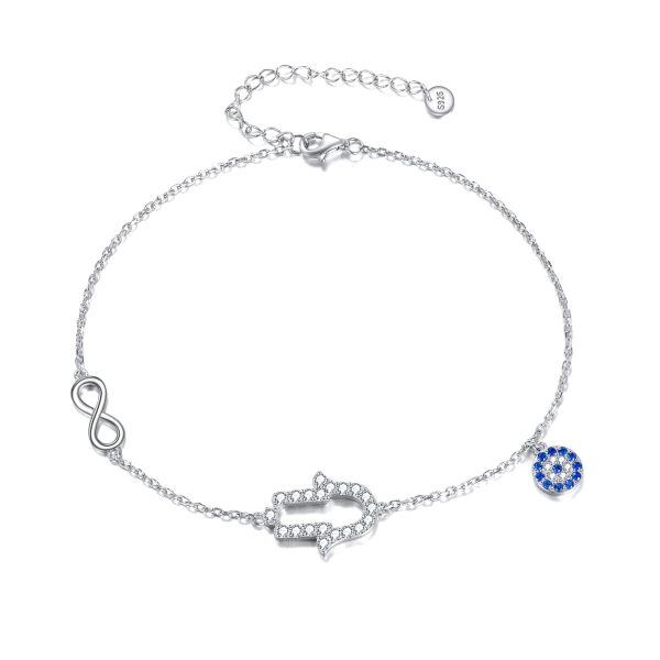 Sterling Silver Evil Eye & Hamsa Hand Ankle Bracelets-0