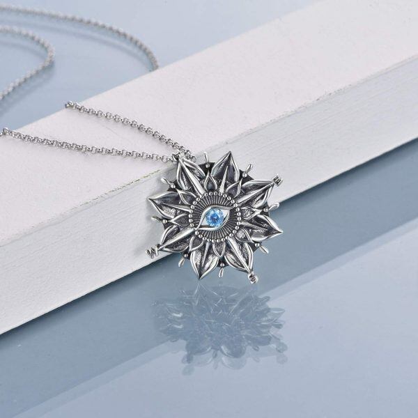 Sterling Silver Evil Eye Compass Pendant Necklace-4