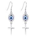 wholesale 925 Sterling Silver Blue Evil Eye Cross Dangle Drop Earrings for Women-0-0