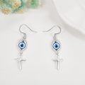 wholesale 925 Sterling Silver Blue Evil Eye Cross Dangle Drop Earrings for Women-0-3