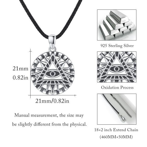 Sterling Silver Sun Evil Eye Pendant Necklace with Leather Cord Chain-1