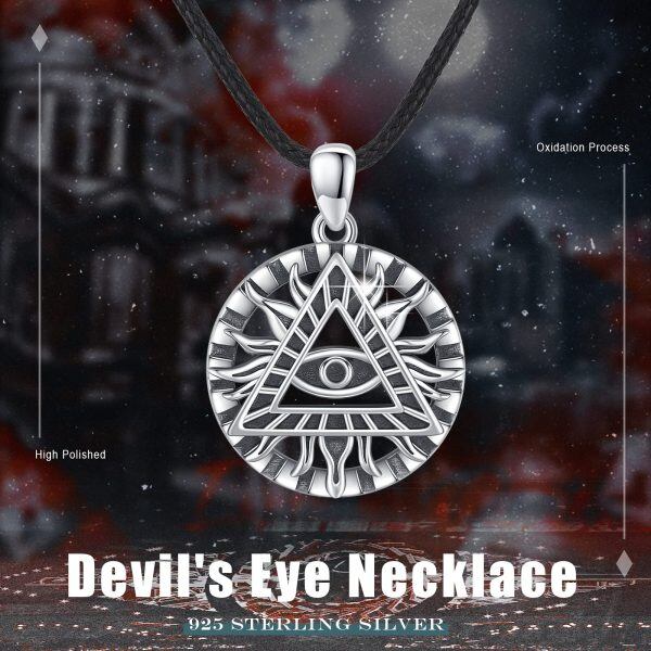 Sterling Silver Sun Evil Eye Pendant Necklace with Leather Cord Chain-5