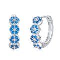 wholesale 925 Sterling Silver Blue Crystal Flower Huggie Hoop Earrings Gift for Women and Girls-0-0