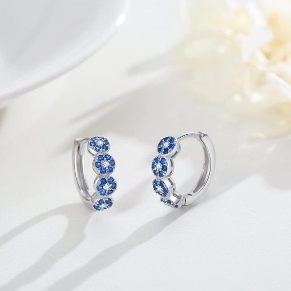 Sterling Silver Evil Eye Hoop Earrings-5