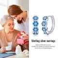 wholesale 925 Sterling Silver Blue Crystal Flower Huggie Hoop Earrings Gift for Women and Girls-0-6