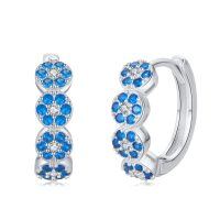 wholesale 925 Sterling Silver Blue Crystal Flower Huggie Hoop Earrings Gift for Women and Girls- Rhodium Plated