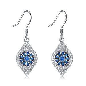 Sterling Silver Blue Evil Eye Protection Dangle Earrings-0