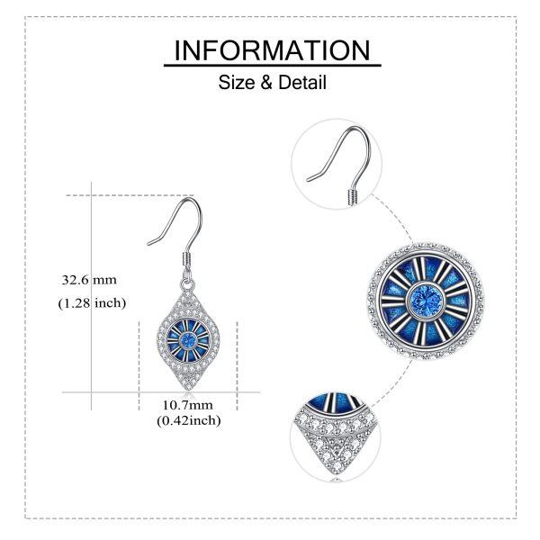 Sterling Silver Blue Evil Eye Protection Dangle Earrings-1