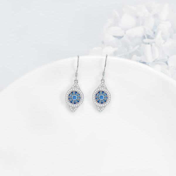 Sterling Silver Blue Evil Eye Protection Dangle Earrings-3