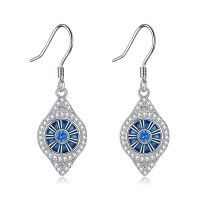 wholesale 925 Sterling Silver Evil Eye Blue Crystal Drop Dangle Earrings for Women and Girls- Rhodium Plated