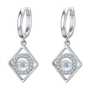 Sterling Silver Shining Evil Eye Dangle Earrings-0